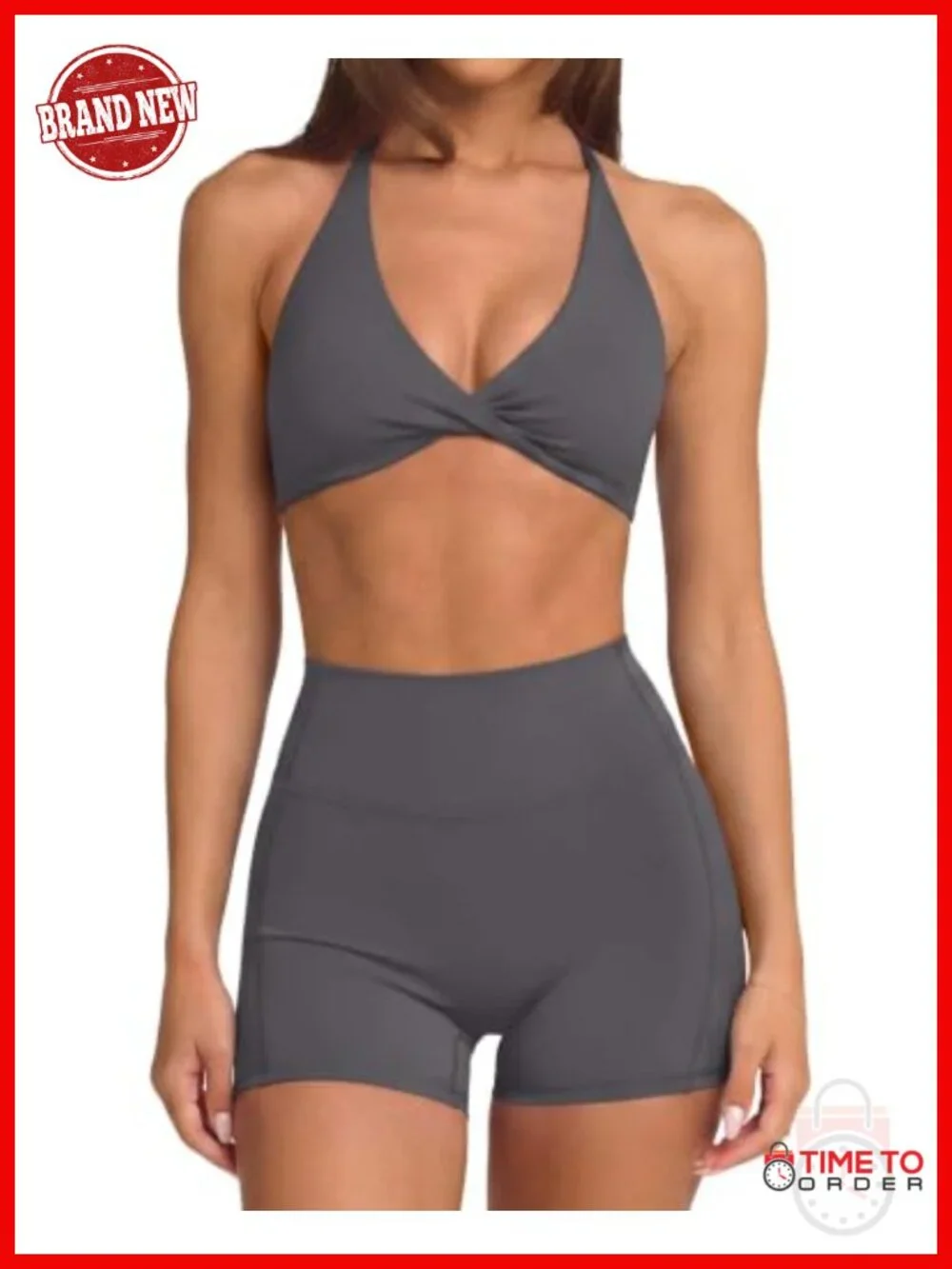 Twist Front Strappy Sports Bra & Scrunch Biker Shorts 2 Piece Workout Set